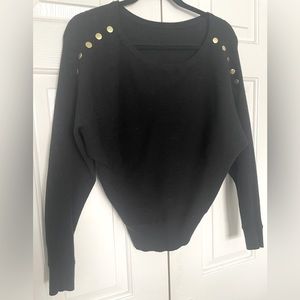Express Black Sweater with Gold Button Shoulder Detail.